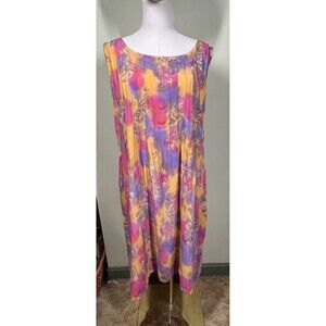 WAX Bali Womens Sz XXL Tie Dye Floral Tie Back Midi Dress Tropical Resort Boho
